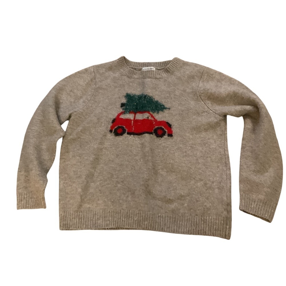 Cupcakes and Cashmere Christmas Tree‎ Car Sweater Oatmeal Tan Red Large